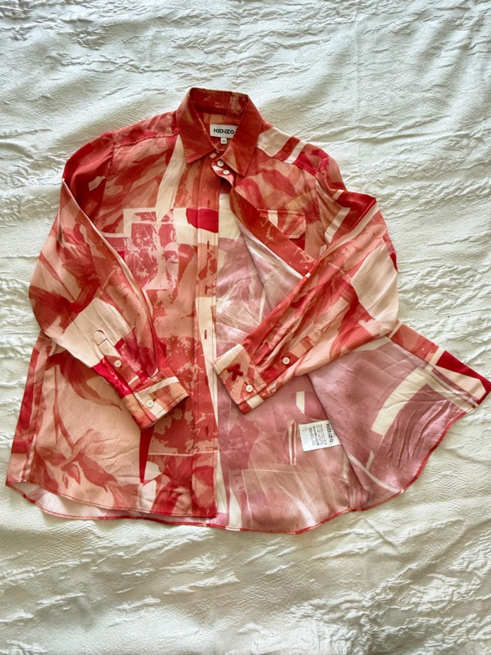 Kenzo Red and Cream Abstract Print Button-Down Shirt - Picture 2 of 3